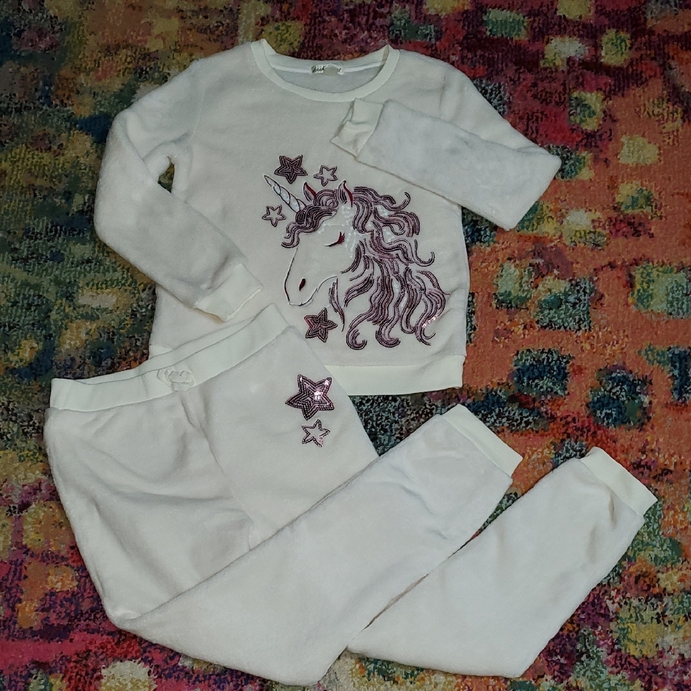 Derek Heart Unicorn Magic Kids White Jogging Outfit School Pajamas Set